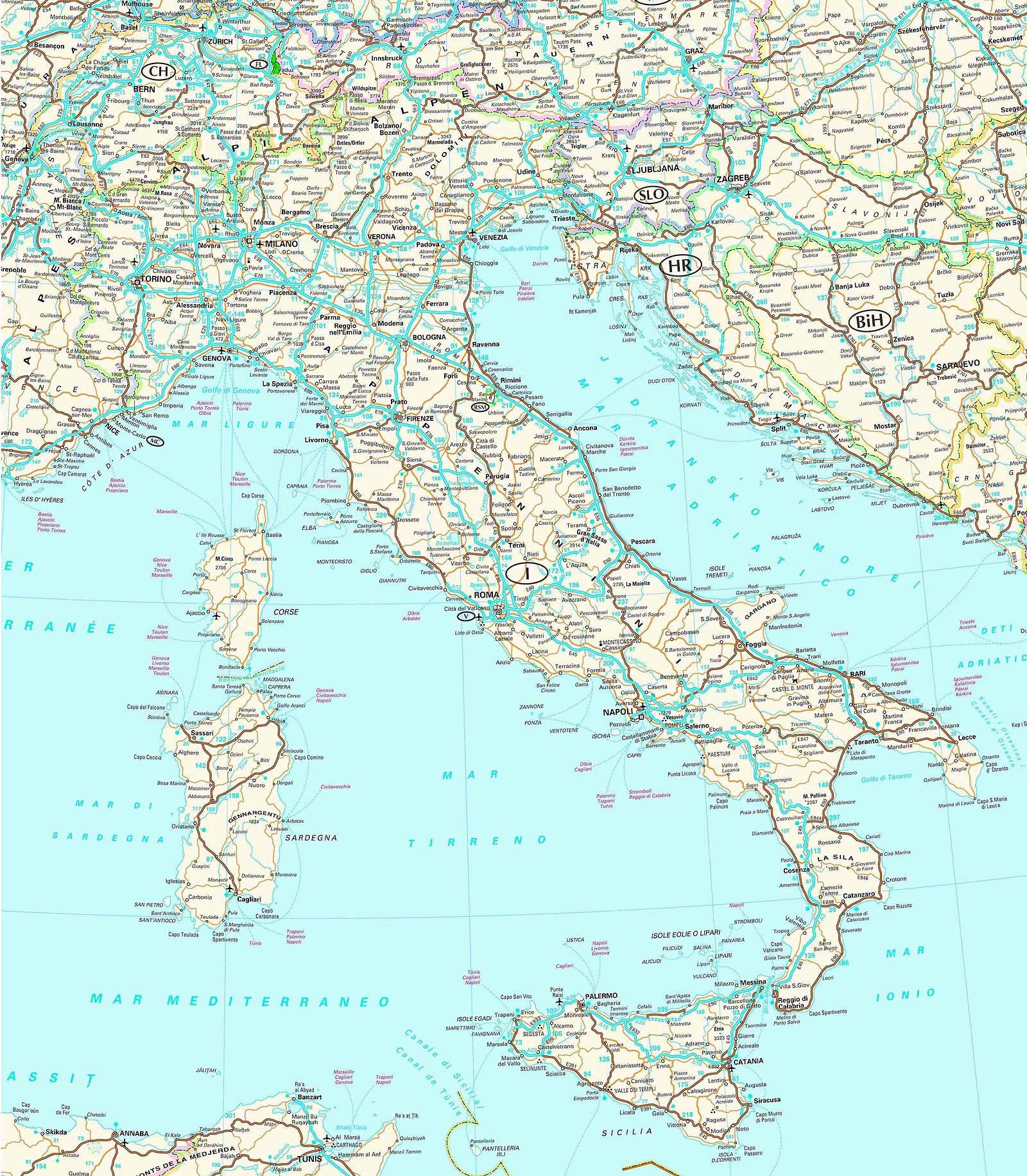 مناسب كشاف مطحنة  خريطة طريق إيطاليا: الطرق، ورسوم المرور والطرق السريعة في إيطاليا