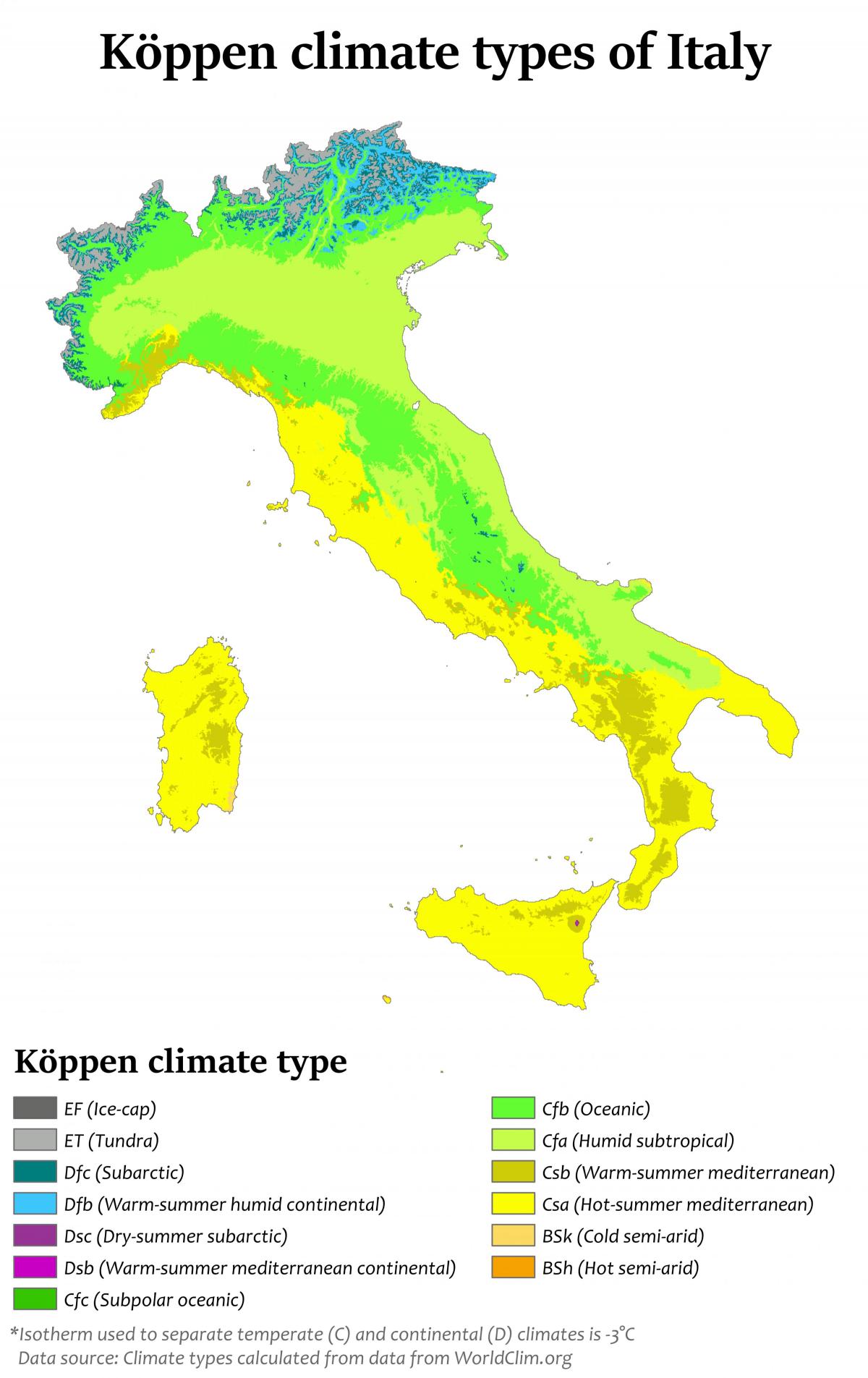 خريطة درجة الحرارة إيطاليا