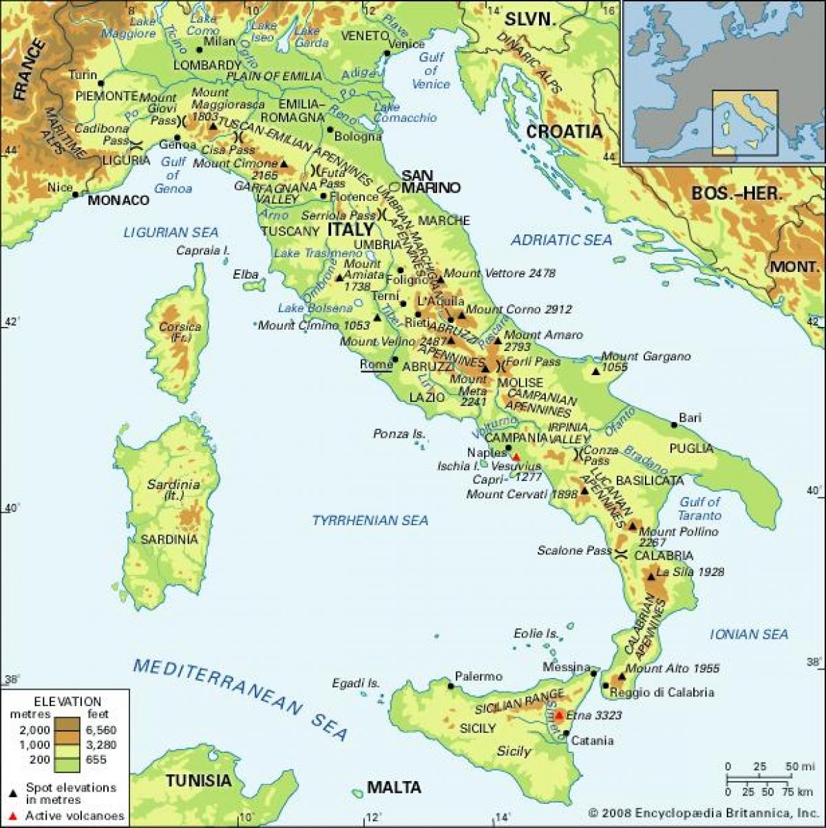 الجبال في خريطة إيطاليا