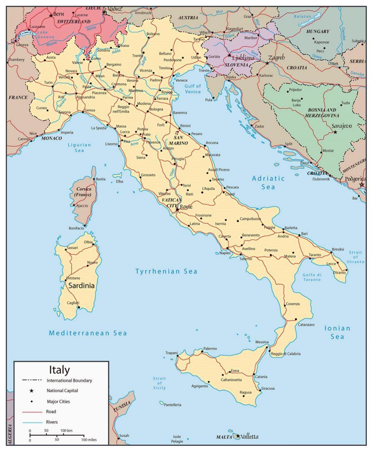 خريطة الأنهار في إيطاليا