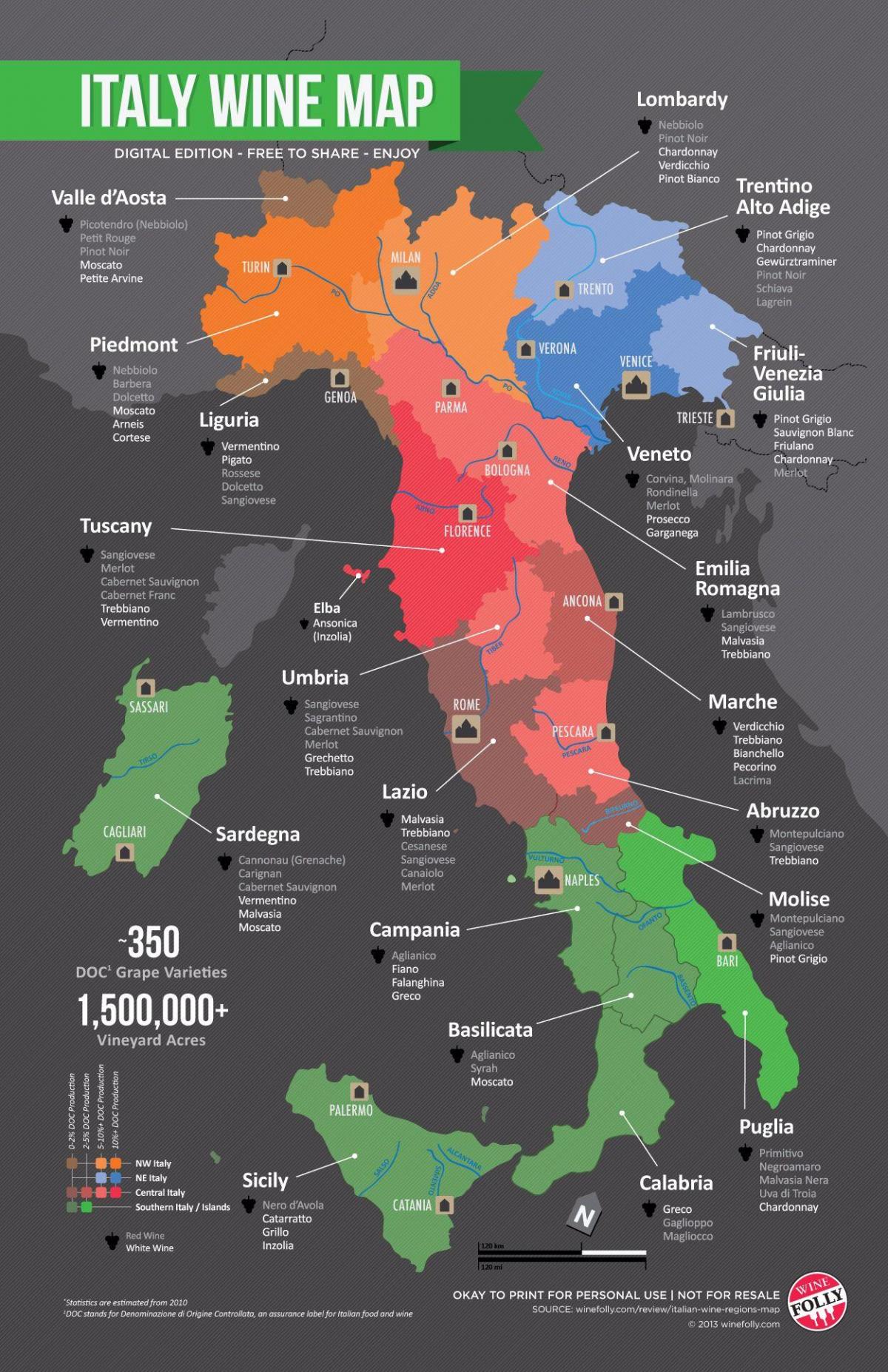 خريطة مزارع الكروم في إيطاليا